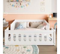 Arhatreya Lettino per bambini 140 x 200 cm, telaio con recinzione, letto in legno con ringhiera, letto per camera da letto dei bambini (senza materasso) bianco