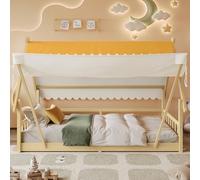 Arhatreya Lettino per bambini 90 x 200 cm, in legno con design casetta in legno, con ringhiera di sicurezza, struttura per ragazzi con rete a doghe, letto per camera da letto dei bambini (senza
