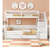 Arhatreya Lettino per bambini 90 x 200 cm, letto a castello con letto estraibile, letto a castello con due cassetti, in legno di pino, per bambini e ragazzi, bianco (senza materasso)