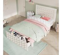 Arhatreya Lettino per bambini 90 x 200 cm, letto in legno con cassetti, letto singolo con vano portaoggetti, letto per ragazzi con blocco creativo, struttura del letto con rete a doghe, letto per