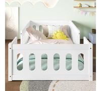 Arhatreya Lettino per bambini 90 x 200 cm, telaio con recinzione, letto in legno con ringhiera, letto per camera da letto dei bambini (senza materasso) bianco