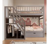 Arhatreya Letto a castello 140 x 200 cm, con griglia di sicurezza e scale, letto a castello con vano portaoggetti, letto in legno con cassetti portaoggetti, letto per bambini e ragazzi (senza