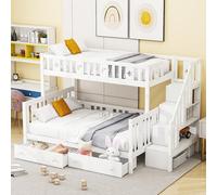 Arhatreya Letto a castello 90/140 x 200 cm, con scala di sicurezza, letto a castello con due cassetti grandi, letto in legno con rete a doghe, letto per bambini e ragazzi (senza materasso) bianco