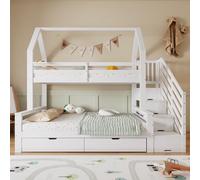 Arhatreya Letto a castello 90/140 x 200 cm, culla con cassetti, letto in legno con ringhiera di sicurezza, struttura del letto con armadio per scale, letto per bambini camera da letto (senza materasso