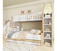 Arhatreya Letto a castello 90/140 x 200 cm, culla con scaletta, letto a castello con listello, letto in legno con cassetti, struttura del letto con rete a doghe, letto per bambini e ragazzi (senza