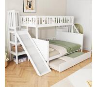 Arhatreya Letto a castello 90/140 x 200 cm, lettino con mensola, letto a castello con scivolo, letto in legno con letto a rotelle, struttura del letto con gradini di sicurezza, letto per bambini
