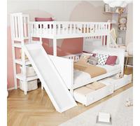 Arhatreya Letto a castello 90/140 x 200 cm, lettino con ripiano, letto a castello con scivolo, letto in legno con cassetti, struttura del letto con gradini di sicurezza, letto per bambini e ragazzi