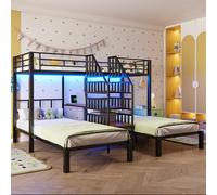 Arhatreya Letto a castello 90/140 x 200 cm, letto a castello con striscia luminosa a LED, letto in metallo con 2 porte USB, letto per ragazzi con rete a doghe (senza materasso) nero