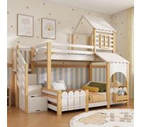 Arhatreya Letto a castello 90 x 200/140 x 200 cm, letto a scale, bianco e | La cassetta delle lettere e la libreria creano ordine nella cameretta dei bambini