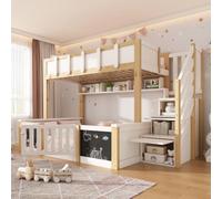 Arhatreya Letto a castello, 90 x 200 cm, 140 x 200 cm, con scala | Letto a castello con lavagna e porta di sicurezza per una maggiore sicurezza nella cameretta dei bambini