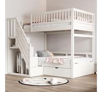 Arhatreya Letto a castello 90 x 200 cm, con griglia di sicurezza e scale, letto a castello con vano portaoggetti, letto in legno con cassetti portaoggetti, letto per bambini e ragazzi (senza materasso