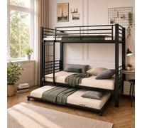 Arhatreya Letto a castello 90 x 200 cm, con letto estraibile, protezione anticaduta, scala nera