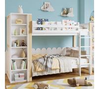 Arhatreya Letto a castello 90 x 200 cm, con protezione anticaduta, letto a castello con griglia, letto in legno con ripiani e armadio, ampio spazio di archiviazione, letto per bambini e ragazzi (senza