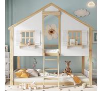 Arhatreya Letto a castello 90 x 200 cm, culla con finestra e tetto, letto in legno con ringhiera di sicurezza, struttura del letto con doghe stabili, letto per bambini camera da letto (senza materasso
