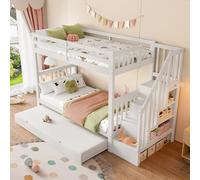 Arhatreya Letto a castello 90 x 200 cm, culla con mensola, letto a castello con letto a rotelle, letto in legno con ringhiera alta, certificato EN747-1, letto per camera da letto (senza materasso) in