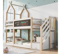 Arhatreya Letto a castello 90 x 200 cm, culla con protezione anti-caduta, letto in legno con archiviazione, letto per casa sull'albero con 2 reti a doghe, letto per bambini e ragazzi (senza materasso