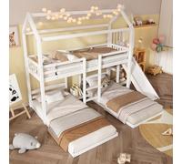 Arhatreya Letto a castello 90 x 200 cm, letto a castello con scivolo, letto a castello con 3 posti letto, letto per ragazzi e ragazzi (senza materasso) bianco