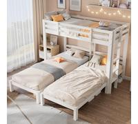 Arhatreya Letto a castello 90x200 cm, con ringhiera e scala laterale, letto a tre posti, bianco