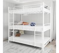 Arhatreya Letto a castello a tre piani, 90 x 190 cm, letto con scaletta, letto in metallo con ringhiera, letto per bambini/adolescenti/adulti, camera da letto/dormitorio (senza materasso) bianco