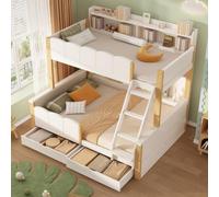 Arhatreya Letto a castello familiare, 90 x 200 + 140 x 200 cm, con ripiani | I pratici ripiani e le scale inclinate consentono di risparmiare spazio nella cameretta dei bambini