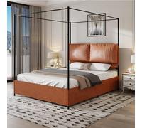Arhatreya Letto a quattro pali, 160 x 200 cm, letto matrimoniale con due morbidi cuscini in pelle, struttura del letto con doghe in metallo, letto per adulti, camera da letto (senza materasso) marrone