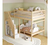 Arhatreya Letto a soppalco 140 x 200 cm, culla con armadietto, letto in legno con rete a doghe, letto per ragazzi con scale, letto singolo per bambini, camera da letto (senza materasso), colore legno