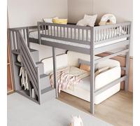Arhatreya Letto a soppalco 140 x 200 cm, culla con armadietto, letto in legno con rete a doghe, letto per ragazzi con scale, letto singolo per bambini, camera da letto (senza materasso), grigio