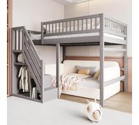 Arhatreya Letto a soppalco 140 x 200 cm, culla con armadietto, letto in legno con rete a doghe, letto per ragazzi con scale, letto singolo per bambini e ragazzi (senza materasso) grigio
