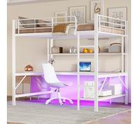 Arhatreya Letto a soppalco 140 x 200 cm, culla con ringhiera, letto in metallo con USB e presa, letto per ragazzi con scrivania e scaffale, letto per bambini e ragazzi (senza materasso) in metallo