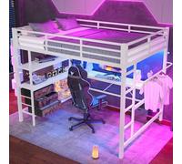 Arhatreya Letto a soppalco 140 x 200 cm, culla con scrivania e LED, letto per ragazzi con 3 cassetti, letto in metallo con presa + USB, letto singolo per bambini e ragazzi, camera da letto (senza