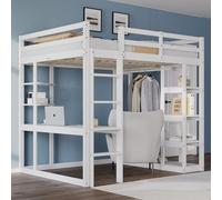 Arhatreya Letto a soppalco 140 x 200 cm, culla con tavolo, letto a soppalco con armadio, letto in legno con ripiani, letto singolo con gancio semplice, letto con scaletta per bambini e ragazzi (senza