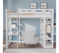 Arhatreya Letto a soppalco 140 x 200 cm, culla con tavolo, letto a soppalco con armadio, letto per ragazzi con ripiani, letto singolo con gancio semplice, letto con scaletta per bambini e ragazzi