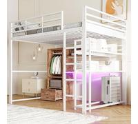 Arhatreya Letto a soppalco 140 x 200 cm, letto in metallo con scrivania e cassetti, letto singolo con ringhiera, letto per ragazzi con mensole, letto con scale per bambini e ragazzi (senza materasso