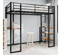 Arhatreya Letto a soppalco 90 x 190 cm, culla con scrivania, letto singolo con scala, letto in metallo con ringhiera, letto per bambini e ragazzi, appartamento (senza materasso) nero