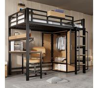 Arhatreya Letto a soppalco 90 x 200 cm, con ringhiera di sicurezza, letto in ferro con scala angolare, scaffale a quattro piani, struttura del letto con rete a doghe, letto per bambini e ragazzi