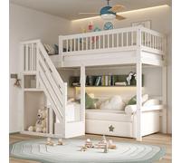 Arhatreya Letto a soppalco 90 x 200 cm, culla con armadietto, letto in legno con rete a doghe, letto per ragazzi con scale, letto singolo per bambini e ragazzi (senza materasso) bianco
