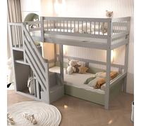 Arhatreya Letto a soppalco 90 x 200 cm, culla con armadietto, letto in legno con rete a doghe, letto per ragazzi con scale, letto singolo per bambini, camera da letto (senza materasso), grigio