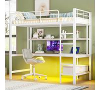 Arhatreya Letto a soppalco 90 x 200 cm, culla con ringhiera, letto in metallo con USB e presa, letto per ragazzi con scrivania e scaffale, letto per bambini e ragazzi (senza materasso) in metallo