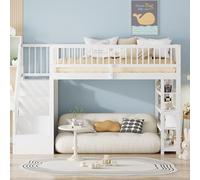 Arhatreya Letto a soppalco 90 x 200 cm, culla con scrivania e armadio, letto a soppalco con mensole e scaletta di sicurezza, letto con spazio per bambini, camera da letto (senza materasso) bianco