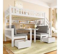 Arhatreya Letto a soppalco 90 x 200 cm, culla con scrivania e scala di stoccaggio, letto in legno con recinzione decorativa, letto per ragazzi con rete a doghe, letto per camera da letto dei bambini