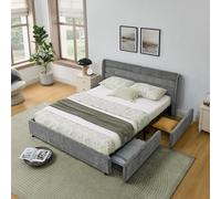 Arhatreya Letto imbottito 140 x 200 cm, con 4 cassetti, letto per ragazzi con testiera, letto matrimoniale, letto per gli ospiti per camera da letto (senza materasso), colore: grigio ciniglia