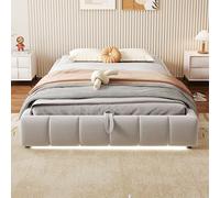 Arhatreya Letto imbottito 140 x 200 cm, letto idraulico con strisce luminose a LED, letto per ragazzi con spazio di archiviazione, letto singolo senza testiera, letto per ospiti per camera da letto