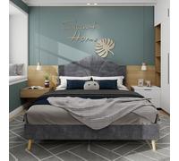 Arhatreya Letto imbottito 140 x 200 cm, letto matrimoniale con stile minimalista, struttura letto con rete a doghe, letto per camera degli ospiti, camera da letto (senza materasso) velluto grigio