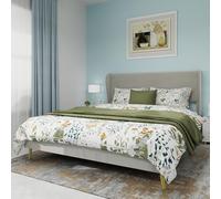 Arhatreya Letto imbottito 140 x 200 cm, letto queen size con testiera, letto per ragazzi con rete a doghe, letto matrimoniale per camera da letto (senza materasso) in velluto beige