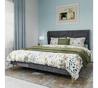 Arhatreya Letto imbottito 140 x 200 cm, letto queen size con testiera, letto per ragazzi con rete a doghe, letto matrimoniale per camera da letto (senza materasso) in velluto grigio