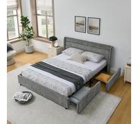 Arhatreya Letto imbottito 160 x 200 cm, con 4 cassetti, letto per ragazzi con testiera, letto matrimoniale, letto per gli ospiti per camera da letto (senza materasso), colore: grigio ciniglia
