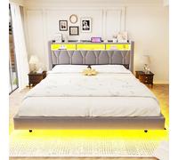 Arhatreya Letto imbottito 180 x 200 cm, design letto sospeso, letto per ragazzi con illuminazione a LED, letto matrimoniale con testiera imbottita, letto per ospiti per appartamento (senza materasso