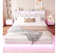 Arhatreya Letto imbottito 180 x 200 cm, design letto sospeso, letto per ragazzi con illuminazione a LED, letto matrimoniale con testiera imbottita, letto per ospiti per appartamento (senza materasso