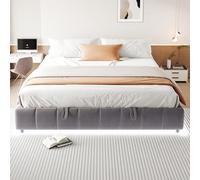 Arhatreya Letto imbottito 180 x 200 cm, letto idraulico con strisce luminose a LED, letto per ragazzi con spazio di archiviazione, letto matrimoniale senza testiera, letto per gli ospiti per camera da