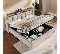 Arhatreya Letto imbottito 180 x 200 cm, letto matrimoniale con LED, struttura idraulica con carica USB, rete a doghe in metallo, letto per camera da letto, appartamento, camera degli ospiti (senza